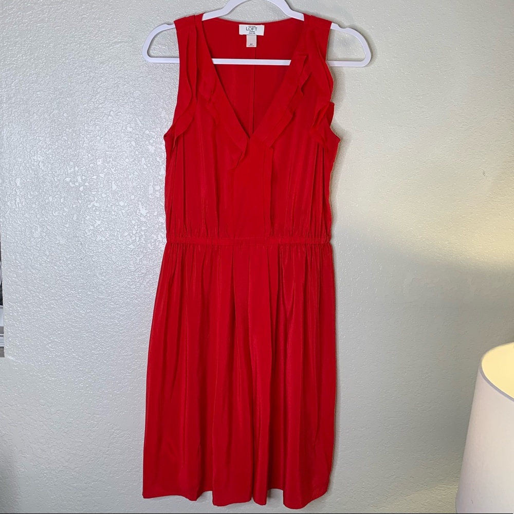 LOFT Red Ruffle Silk Dress - Picture 2 of 5